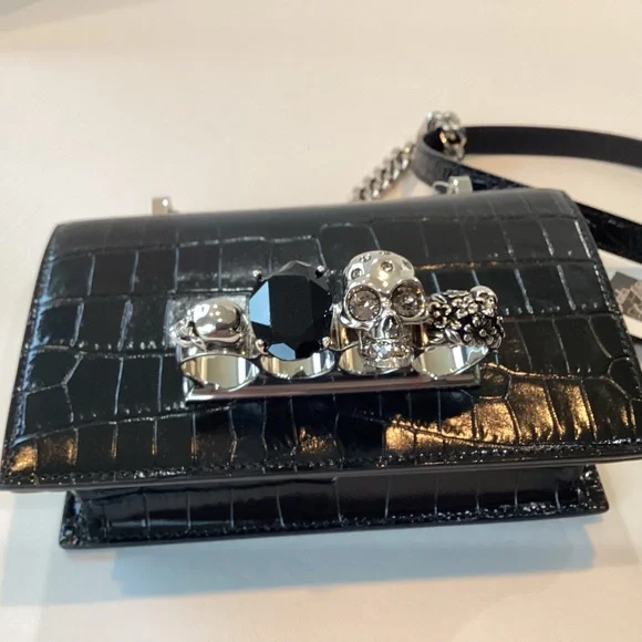 ALEXANDER MCQUEEN MINI CROC EMBOSSED JEWELLED  SATCHEL - Picture 9 of 14